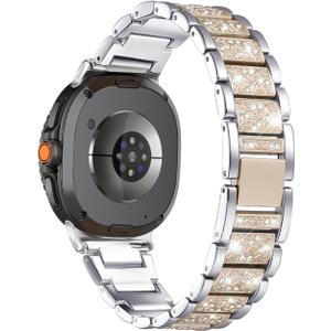 Bling Women Band Compatible with Samsung Galaxy Watch 8 40mm 44mm/Watch8 Classic 46mm Dressy Wristbands (Silver + Champagne Gold)