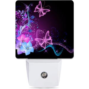 Purple Butterfly Night Light, Flowers Night Lights Plug into Wall Decor for Bedroom, Bathroom, Hallway, Kitchen, Dusk to Dawn Sensor Nightlights for Girls Women Room Gifts