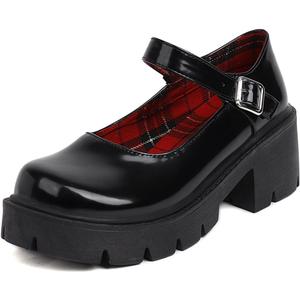 Caradise Womens Chunky Mary Jane Platform Shoes Patent Leather Uniform Dress Shoes (7.5, A Black)