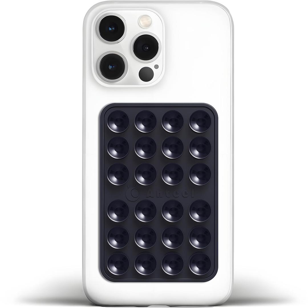Anteel Medium-Sized Silicone Suction Phone Case Adhesive Mount, Enhanced Suction Power and Upgraded Thickened Sticky Phone Grip, Durable, Hands-Free Sticky Phone Holder, 2.28"x3.46" (Black)