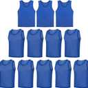 12 Pack Scrimmage Vest/Team Training Jerseys/Sports Pinnies/Practice Jerseys/Soccer Bibs with Carry Bag (Large, Dark Blue)