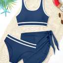 Girls Swimsuit Double Strap High Waist Sporty Bikini Swimsuits Swim Cover Up Skirt 3 Piece Set (Blue) 15-16Y