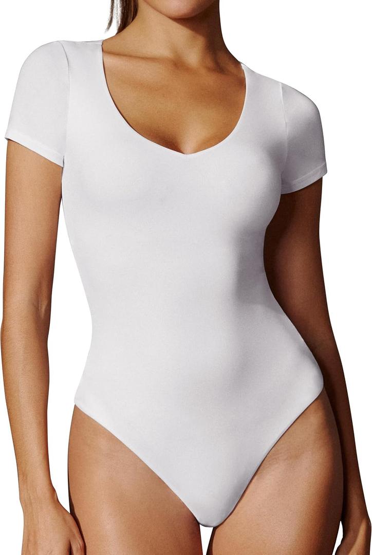 IUGA Bodysuits for Women Tummy Control Body Suits for Womens Compression Slimming Thong Bodysuit V Neck (Medium, White) IUGA Bodysuits for Women Tummy Control Body Suits for Womens Compression Slimming Thong Bodysuit V Neck (Medium, White)