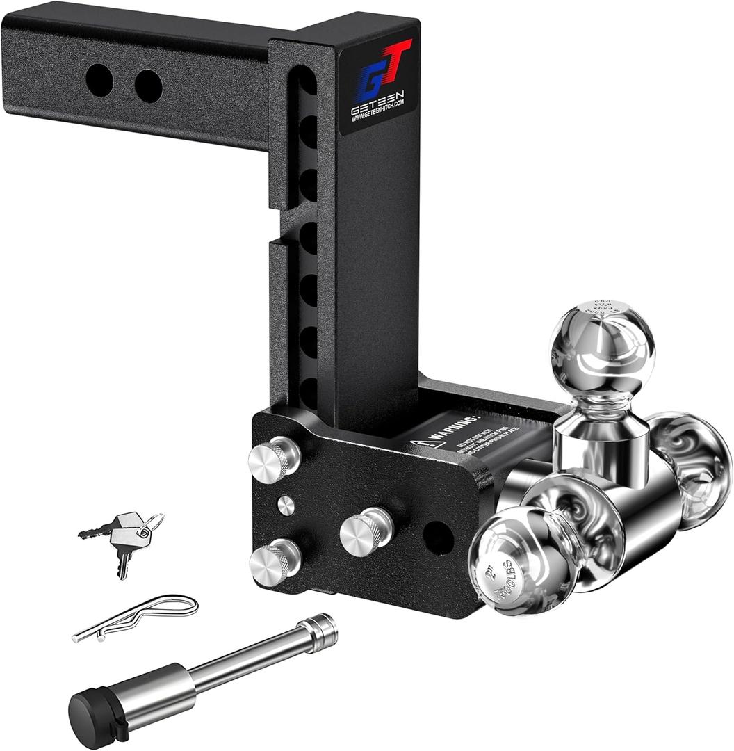 Geteen Trailer Hitches, Adjustable Trailer Hitch Ball Mount - Fits 2.5" Receiver, Tri-Ball (1-7/8" x 2" x 2-5/16"), 7" Drop, 15,000 GTW - GT25073B