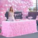 Partisky Pink Tulle Curly Willow Table Skirt for Rectangle Table 17ft, Ruffle Tutu Table Cloth for Girls Baby Shower,Birthday Party Candy Cake Tables
