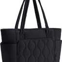 Ceneda Tote Bag for Women With 40oz Cup Holder, Puffer Work Laptop Tote Bag With Zipper for Travel, Teacher, Nurse (Black-1)