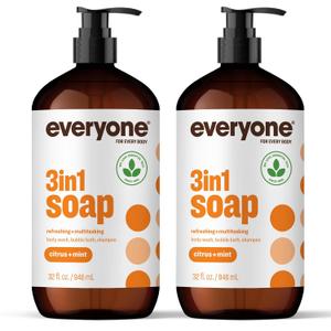 Everyone 3-in-1 Soap, Body Wash, Bubble Bath, Shampoo, 32 Ounce (Pack of 2), Citrus and Mint, made with Essential Oils for Men and Women