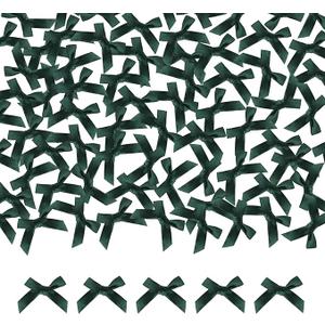 Dark Green Mini Bows 1.57” Small Satin Ribbon Bows for Cake Treats Premade Hair Bow for Crafts Gift Wrapping Balloons Party Decoration Sewing 100PCS