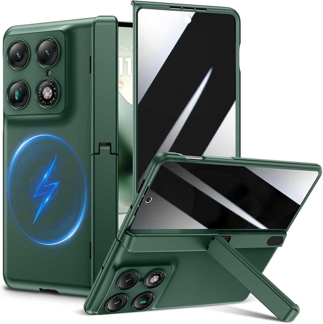 VEGO for Motorola Razr Fold/ Moto Razr Fold Case Compatible with MagSafe | Hinge Protection & Kickstand & Privacy Screen Protector, Magnetic Slim Full-Body Protection Hard PC Cover - Green