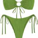 ZAFUL Women's Bandeau Bikini Set O Ring Strapless Swimsuit Tie Side Swimwear Halter Two Piece Bathing Suit S/6