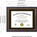 2 x Diploma Frames 8.5x11 with Mat or 11x14 without Mat,Set of 2 Certificate Document Frame with Real Glass,Black Gold & Burgundy Molding(Black/Gold Double Mat)