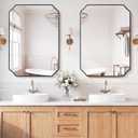 Vanity Bathroom Mirror, 28" x 40" Black Scalloped Mirror for Wall