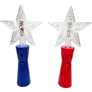 Light-Up Star Magic Wand (2 Wands, 1 Red+1 Blue) (10 Inch) Plastic Spinning Toy for Kids with Batteries Included (Red+Blue)