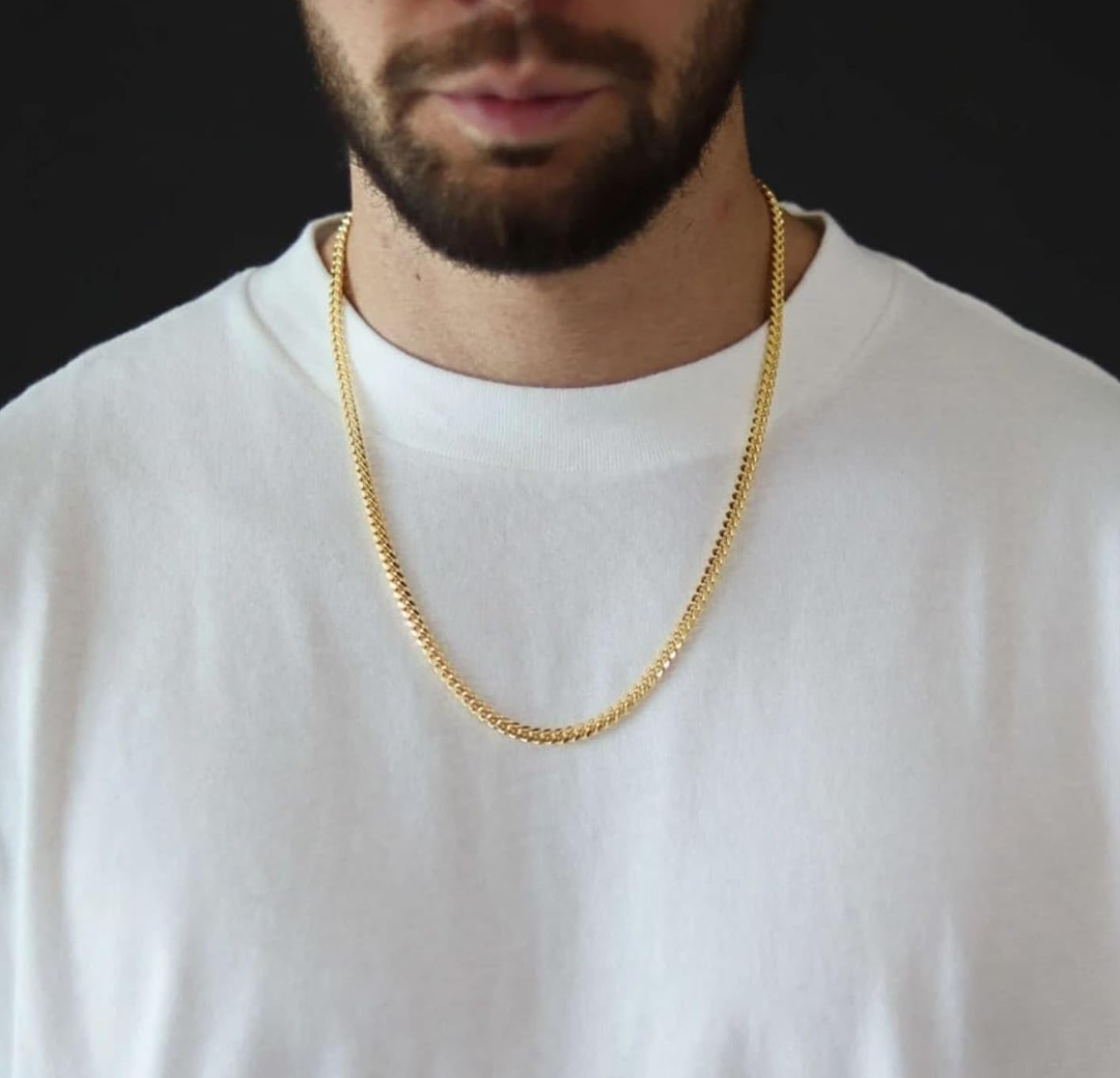 5mm/7mm Real Gold Plated Cuban Link Chain for Men, Mens Stainless Steel Gold Chain Necklace Jewelry for Men
