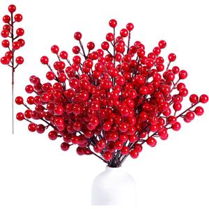 Sggvecsy 60 Pack Artificial Red Berry Stems 8.9inch Christmas Picks Holly Berry Branches for Christmas Tree Decorations Holiday DIY Crafts Xmas Ornaments Wedding Home Decor