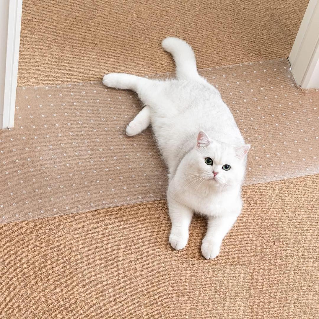 Uross Carpet Protector for Pets - Cat Scratch Guard Mat, Anti Scratch Under Door Guard, Easy to Cut Plastic, 3.6FT (Transparent)