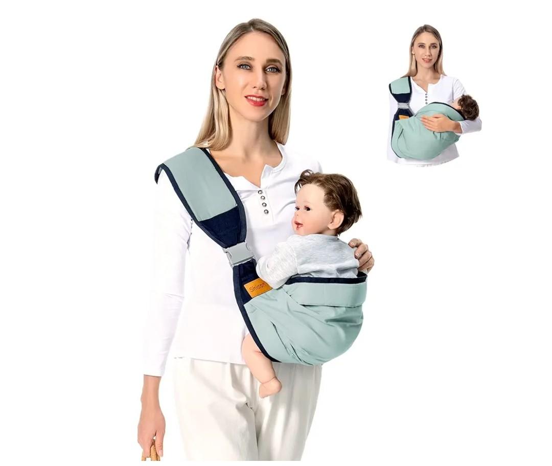 Baby Sling Carrier, Baby Carrier Newborn to Toddler(7-45lbs), Toddler Carrier with Safety Buckle, One Shoulder Adjustable Shoulder Strap, One Size Fits All, Green