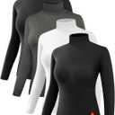 Dalavch 4 Pack Womens Thermal Turtleneck Shirts, Women Turtle Neck Fleece Lined Compression Long Sleeve Base Layer Tops, XL