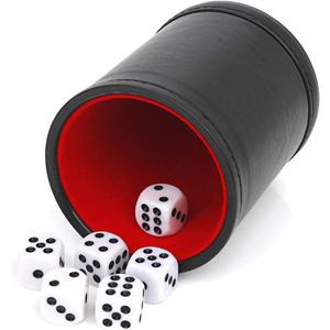 Felt Lined Professional Dice Cup - with 6 Dices Quiet for Yahtzee Game (Black)