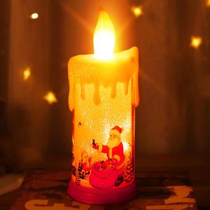SWEETIME Snow Globe LED Flameless Battery-Operated Sparkly Glitter 3D Fire Wick Flickering Flame Fake Crystal Santa Claus Candle Decor for Christmas Celebration Party