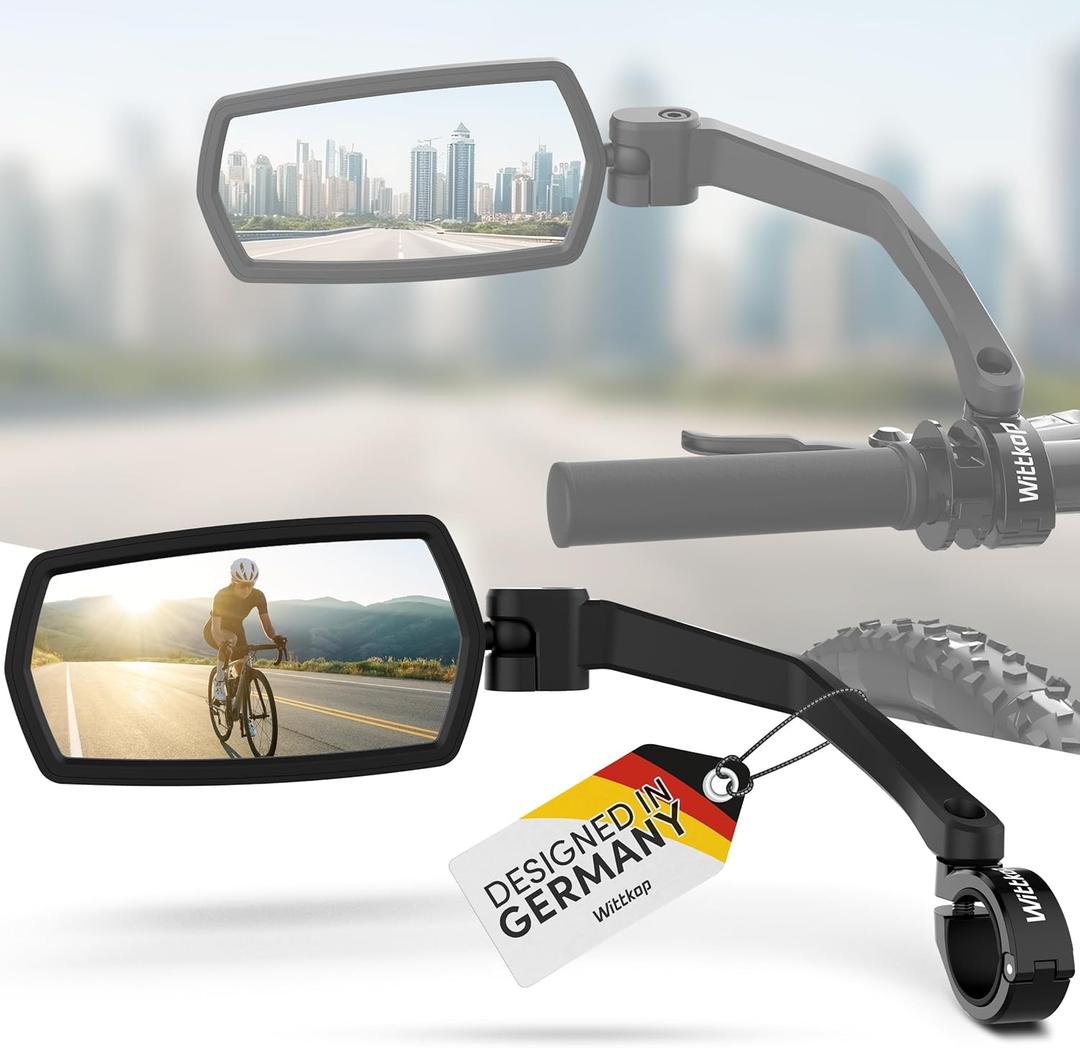 WITTKOP Bike mirror | Large HD field of vision | 360 rotatable & foldable | Mounting above & below | Break-proof & durable | ebike accessories, bike mirror handlebar mount, bicycle mirrors