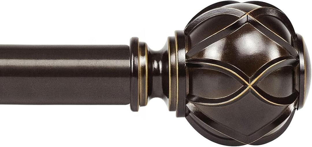 KAMANINA Curtain Rods for Windows 48 to 84 Inch, Antique Bronze Heavy Duty Curtain Rod Adjustable, 7/8 Inch Single Decorative Drapery Rod 32 to 86 Inch(2.6-7.1Ft), Netted Texture End