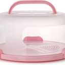 Zoofen Plastic Cake Carrier with Handle 10in Cake Holder Cake Stand with Lid Pink Cake Container for 10in Cake Round Cake Carrier for Transport