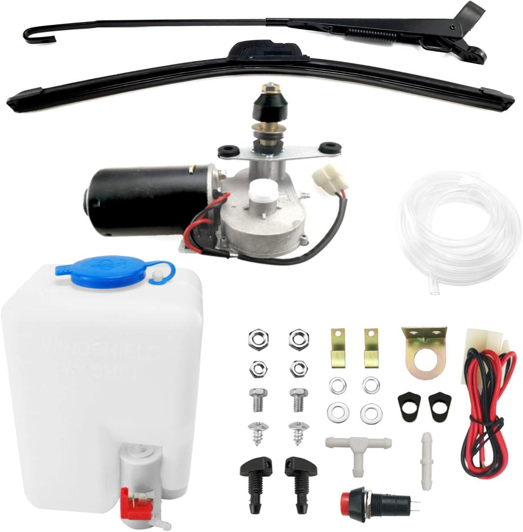 Electric UTV Windshield Wiper Kit, 12V Electric Motor, Universal Power Wiper Kit (90 Wipe Sweep) with Washer Pump Kit for Polaris Ranger RZR 800/900/1000, Can Am Commander, Honda Pioneer, Kawasaki