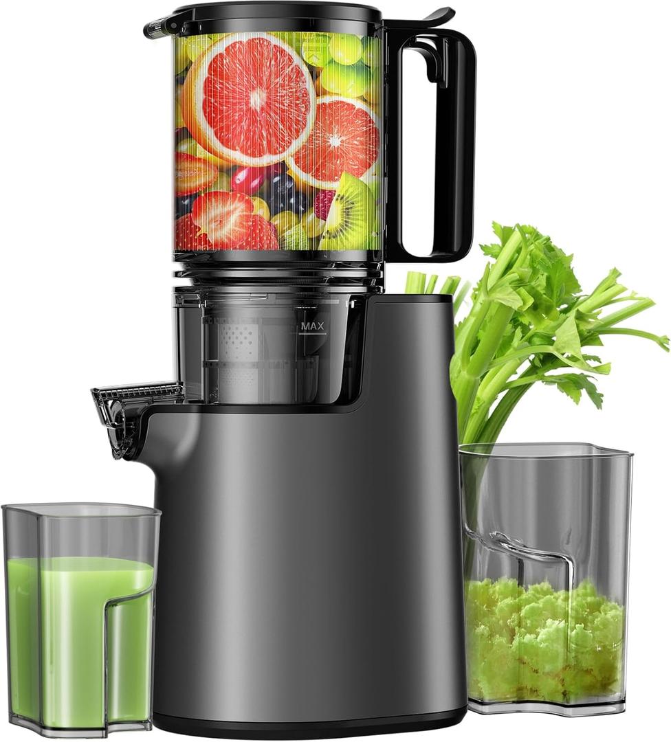 TOPZEE Cold Press Juicer - Slow Juicers Machines with 5.4" Wide Feed Chute Professional Masticating Juicing for Whole Vegetables & Fruits, Easy to Clean, Black
