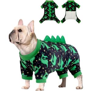 CuteBone Dinosaur Costume Dog Pajamas, Stretchy Spandex Crystal Velvet Sleepwear Coat for Small Dogs, Soft & Warm Pet Outfit Clothes for Cold Weather, Cozy Pullover Design, Large