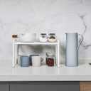 Shantton 2Pack Kitchen Cabinet Shelf Counter Organizer Rack Pantry Storage Bathroom Bedroom Office Table Desk Space Saving Stackable Rust Resistant Non Slip White Tall Wide L16.1in W10.6in H9.5in
