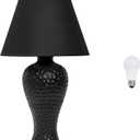 Simple Designs LT2004-BLK-LB 20.08" Textured Stucco Curvy Ceramic Table Lamp with LED Bulb, Black