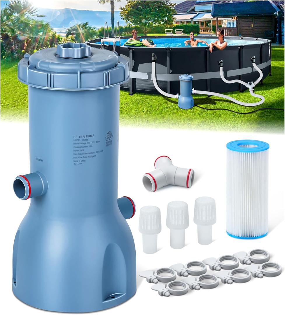 Pro Series 1000 GPH Above Ground Pool Filter Pump, Powerful Pool Cartridge Filter Pump, Water Circulation and Filtration System -Improved Water Clean & Clarity, Pools Pumps Above Ground-Gray