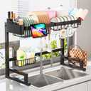 ADBIU Over The Sink Dish Drying Rack (Expandable Height and Length) Snap-On Design 2 Tier Large Dish Rack  22.6" - 35.5"(L) x 12"(W) x 19" - 22"(H)