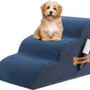 Romrol Dog Stairs Ramp for Beds Couches, Extra Wide Pet Steps with Durable Non-Slip Waterproof Fabric Cover, Dog Slope Stairs for Small Dogs and Cats or Pets Friendly, 3-Tiers, 13 Inch,Dusty Blue