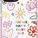 for iPhone 14 Case, Vibrant Doodle Happy Positive Floral Collage Pattern, Military-Grade Drop Protection, Cute Soft Slim TPU Protective Cover with Camera Control for Women Girls