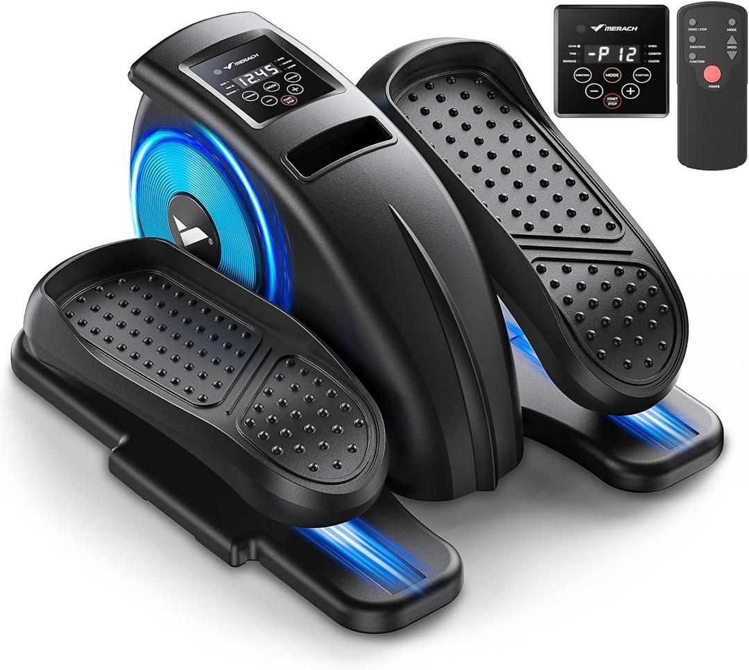 MERACH Under Desk Elliptical Machine, Ellipse Leg Exerciser As Seen On TV for Seniors Adults Fully Assembled, Elliptical Exercise Machine Portable&Quiet Electric Pedal with Remote Control&12 Auto mode (Black)