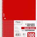 Mead Spiral Notebook, 1 Subject, Graph Ruled Paper, 7-1/2" x 10-1/2", 100 Sheets, Fire Red (05676AB5)