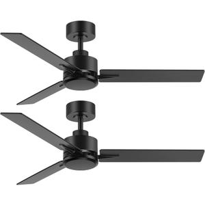 2 Pack 48 Inch Ceiling Fans without Light Remote Control, 6-Speed, Quiet Reversible DC Motor, 3-Blade, Industrial Indoor/Outdoor Ceiling Fan No Light for Living Room Patio, Black