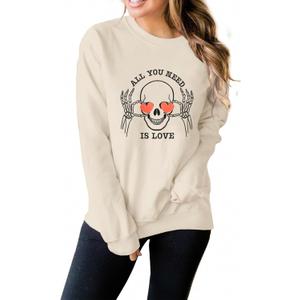 CM C&M WODRO Valentines Day Skull Heart Graphic Sweatshirt ALL YOU NEED IS LOVE Letter T Shirts Long Sleeve Top Pullover