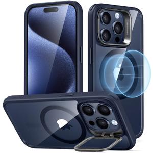 ESR for iPhone 15 Pro Case, Compatible with MagSafe, Military-Grade Protective Case, Built-in Stash Stand Phone Case, Scratch-Resistant Back Cover, Classic Series, Clear Dark Blue