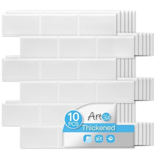 Art3d Peel and Stick Backsplash Tiles – 12"x12" White Washed Thicker Design, Self-Adhesive Wall Tile for Kitchen & Bathroom