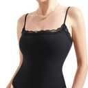 SUUKSESS Women Square Neck Lace Bodysuit Sleeveless Spaghetti Strap Tank Top (Black, S)
