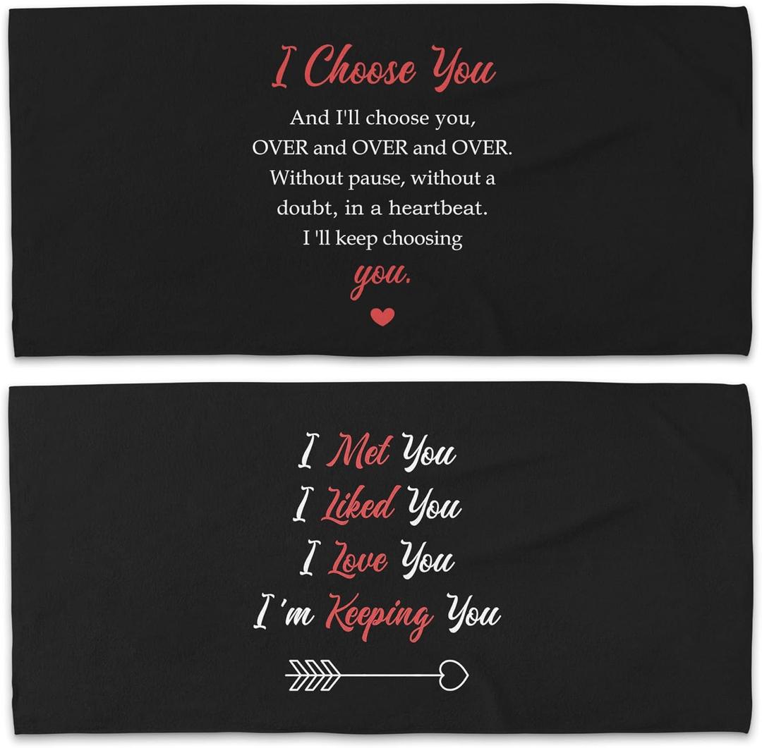 Couple I Choose You Love Beach Towel Set of 2, Honeymoon Wedding Beach Towels Valentines Day Gifts for Newlywed Bride Groom Him Her, Black Beach Towels Oversized Decor for Bathroom 30x60 in
