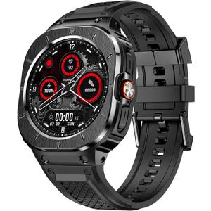 Silicone Band with Stainless Steel Case Cover Compatible with Samsung Galaxy Watch 8 Ultra 47mm (2025) / Samsung Galaxy Watch Ultra 7 47mm Bands (2024) Protective Case Cover for Men (Black)