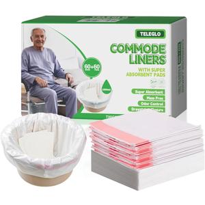Commode Liners with Absorbent Pads-60PCS Disposable Portable Toilet Bags for Bedside Commode, Bucket, or Bedpan (60 Bags & 60 Pads)