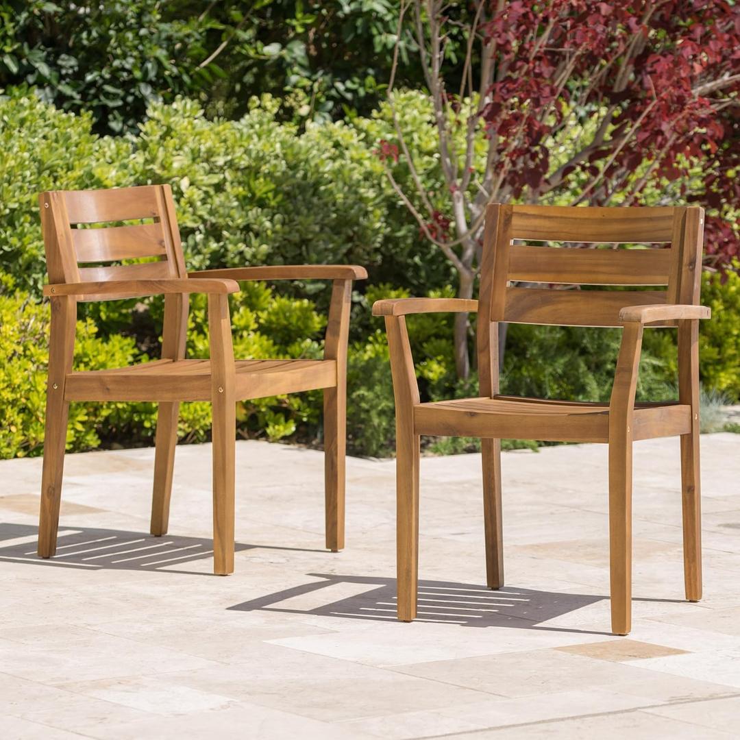 Christopher Knight Home Stamford Outdoor Acacia Wood Dining Chairs, 2-Pcs Set, Teak Finish