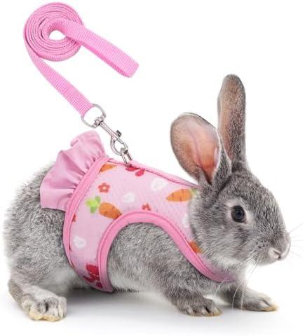 DONGKER Rabbit Harness and Leash,Adjustable Bunny Vest Harness Breathable Mesh All Seasons for Walking Escape Proof Guinea Pigs Bunnies Hamsters DONGKER Rabbit Harness and Leash,Adjustable Bunny Vest Harness Breathable Mesh All Seasons for Walking Escape Proof Guinea Pigs Bunnies Hamsters