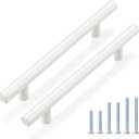 Probrico 30 Pack|5 inch Drawer Pulls Stainless Steel, Modern White Cabinet Pull, Round T bar Handles Dresser Drawer Pulls, Kitchen Cabinet Knob Hardware