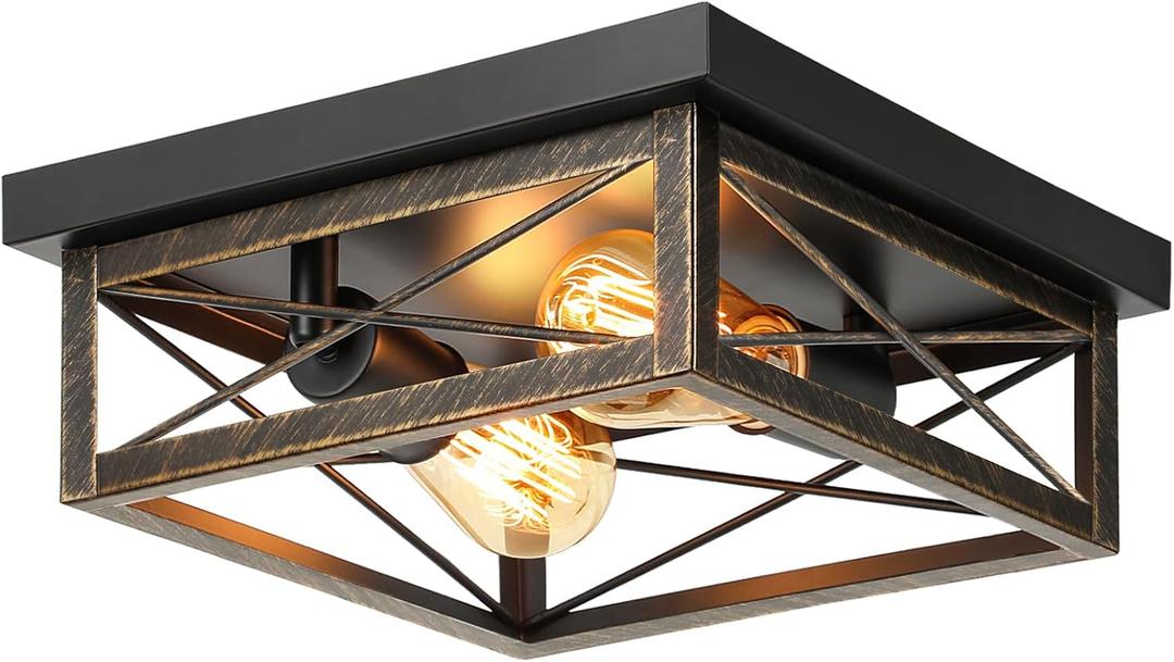 Oil Rubbed Bronze Hallway Light Fixture Ceiling, 2Light Farmhouse Industrial Flush Mount Ceiling Lamp, 1Pack Metal Kitchen Light Fixture, Close to Ceiling Lamp for Bedroom Living Room Entryway